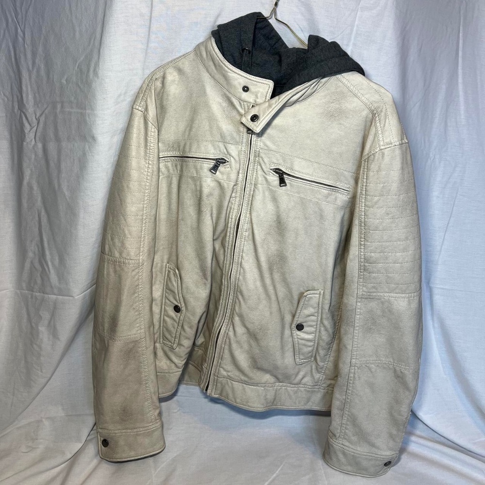 Express Men Faux Leather Moto Jacket (Size Large)